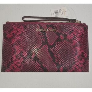 MICHAEL KORS Jet Set Clutch Crimson Snake Print Leather Fuschia -2275